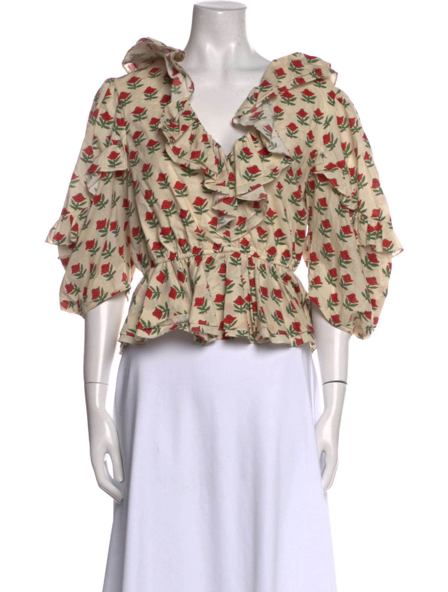 RHODE Floral Print V-Neck Crop Top