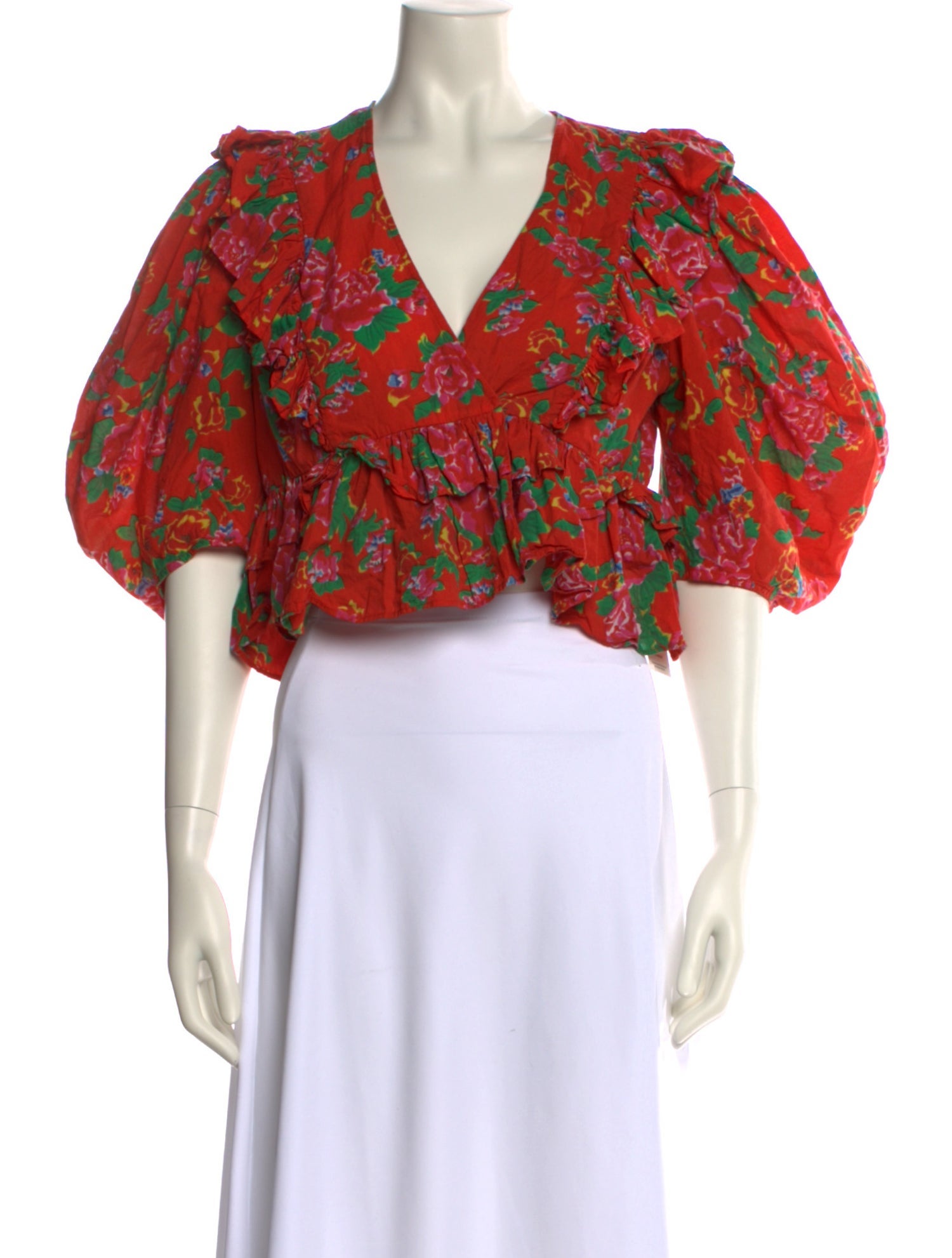 RHODE Floral Print V-Neck Crop Top