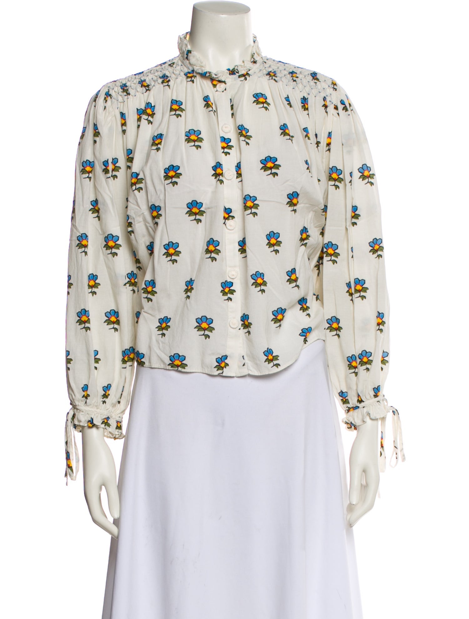 RHODE Floral Print Mock Neck Blouse