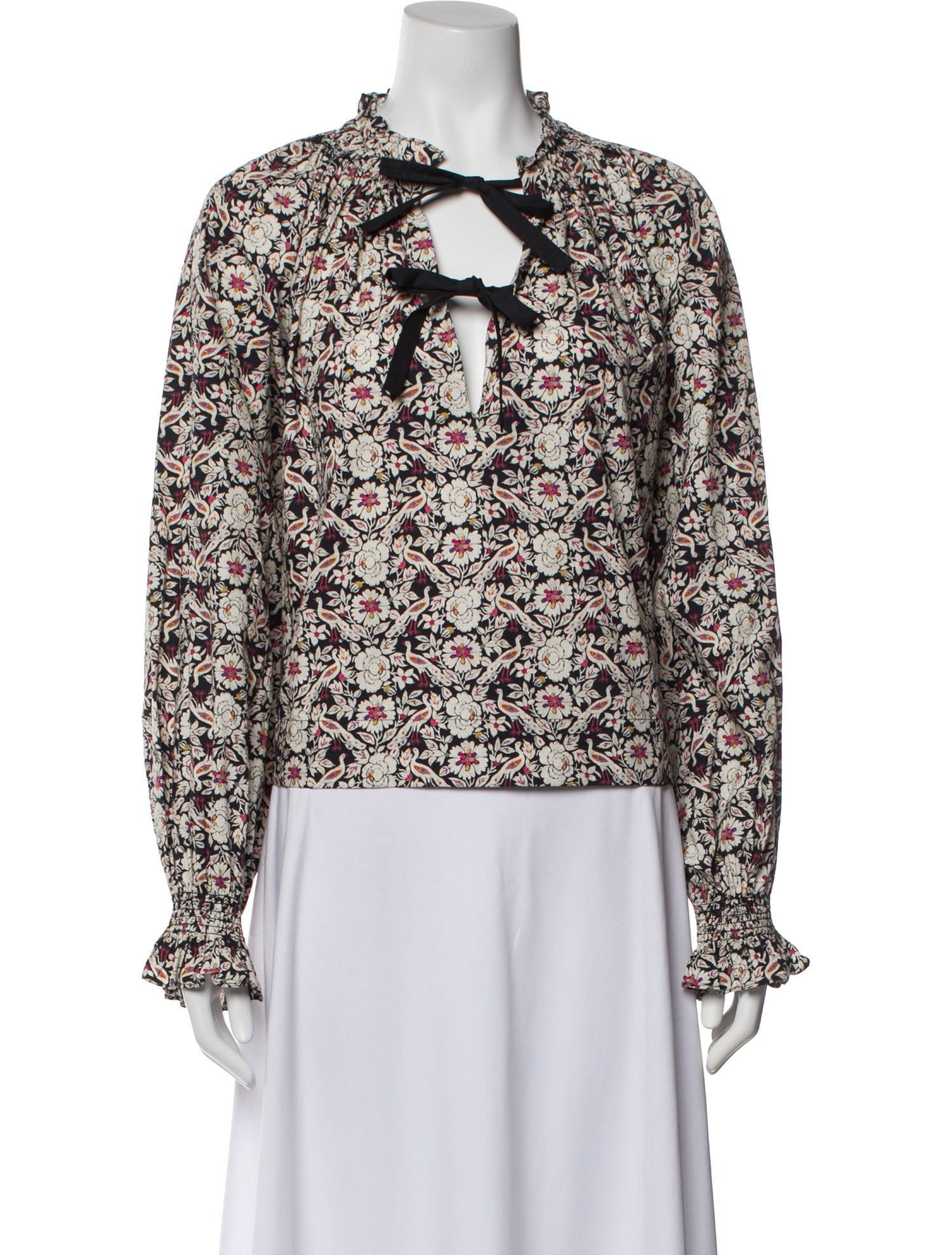 RHODE Floral Print Tie Neck Blouse