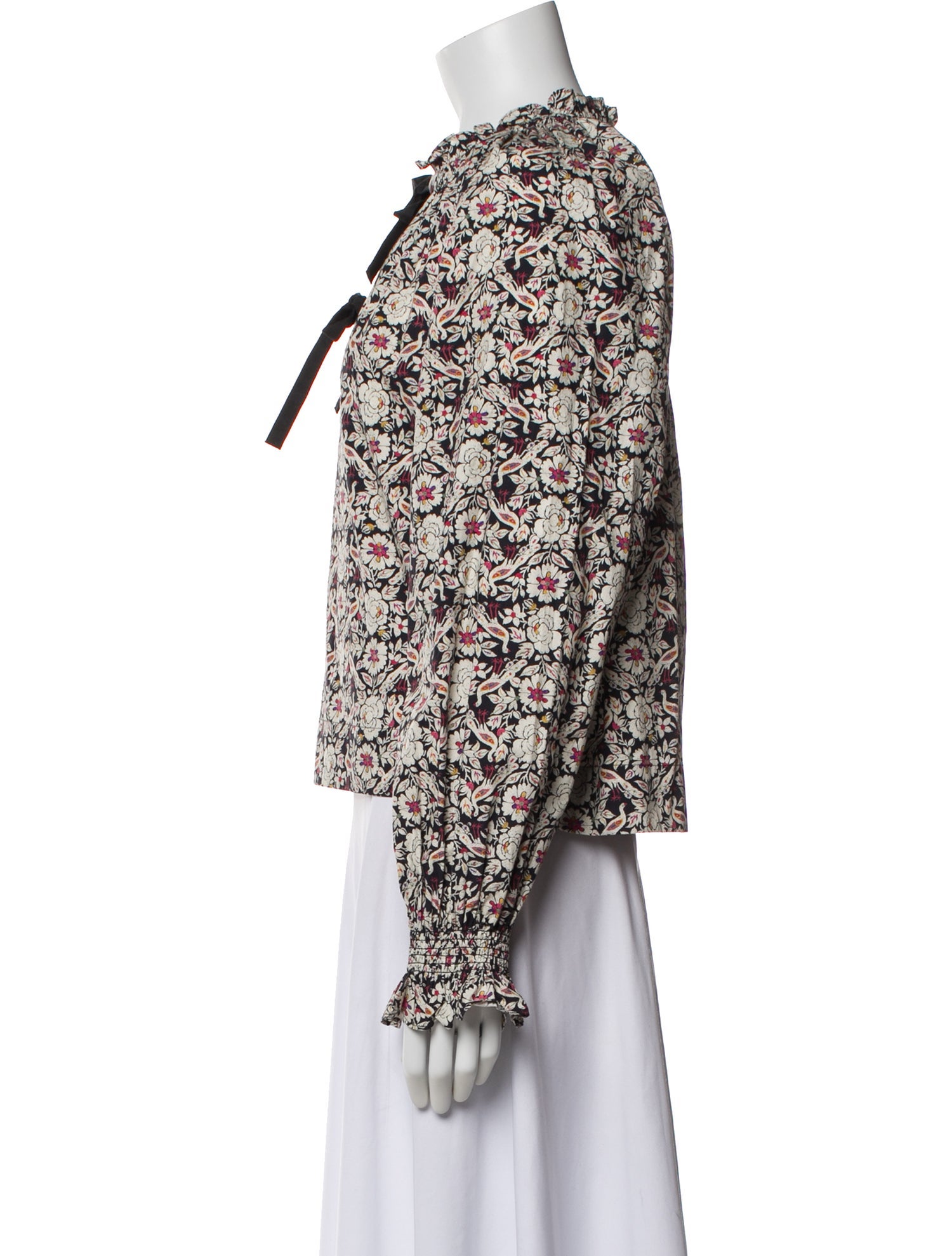 RHODE Floral Print Tie Neck Blouse