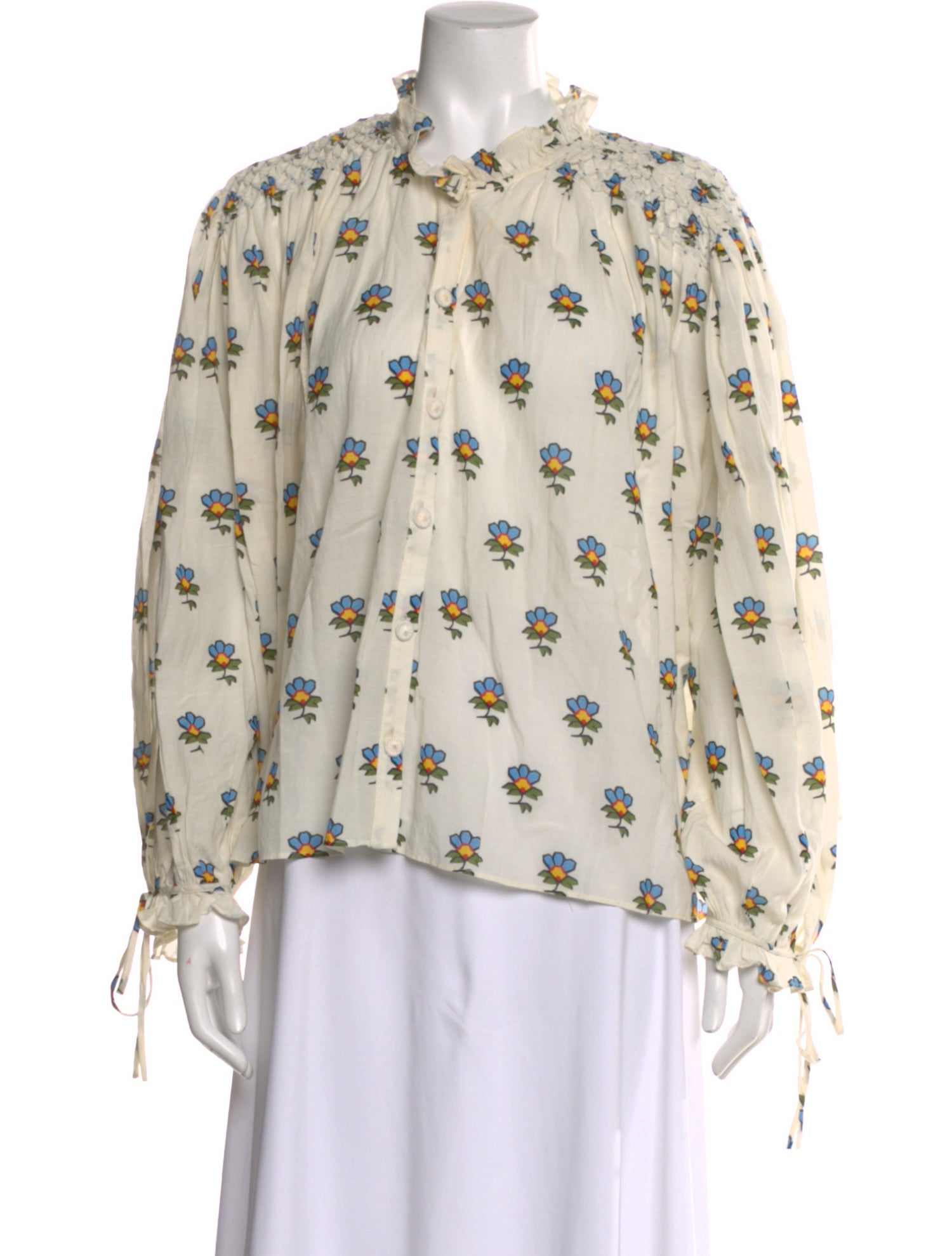 RHODE Floral Print Long Sleeve Blouse