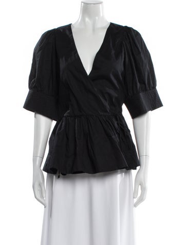 Pre-owned Rhode V-neck Short Sleeve Blouse In Black
