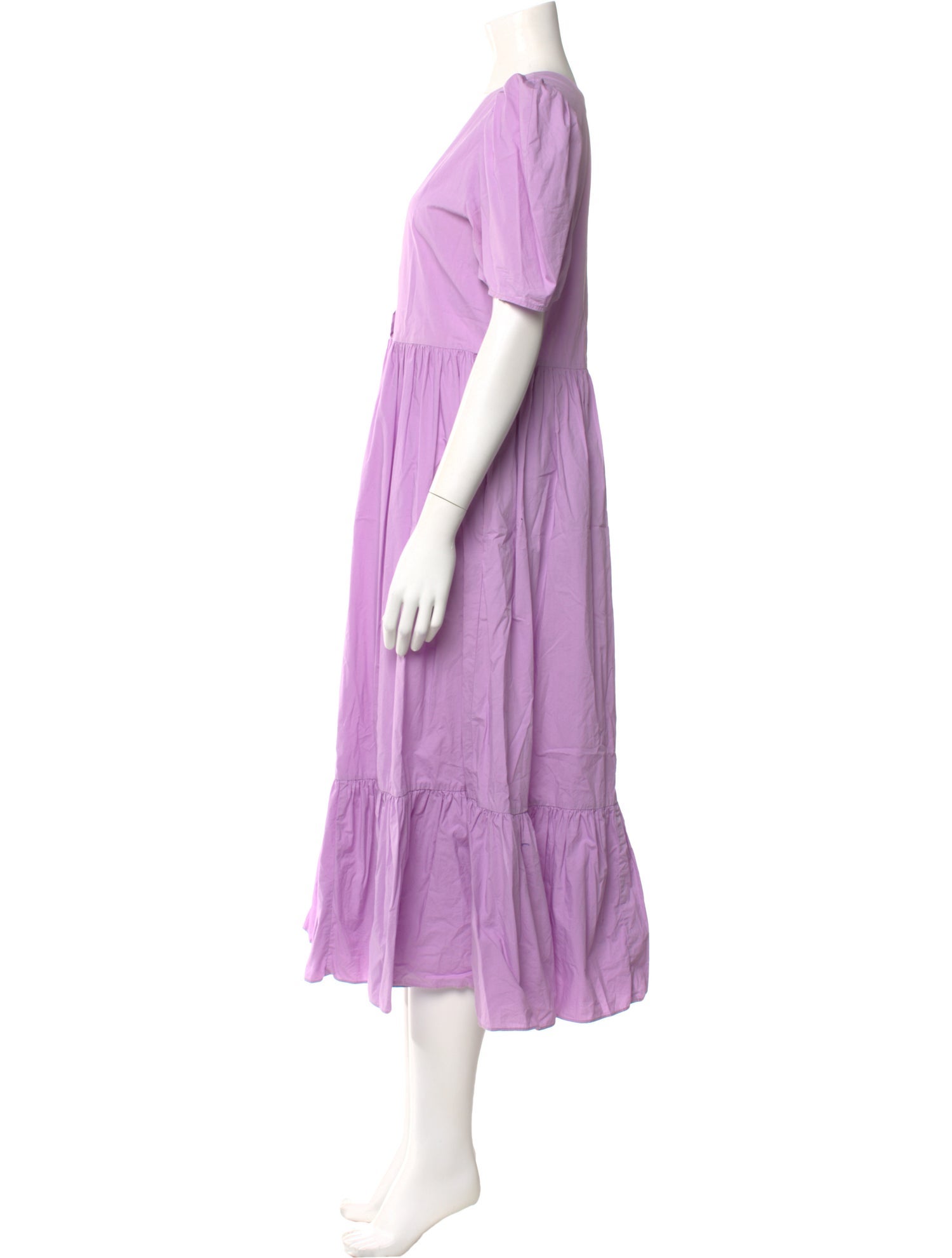 rhode purple dress Rhode Serena Tiered Midi Dress Purple Printed Crepe Size 6