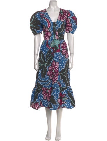 Pre-owned Rhode Printed Long Dress In Blue