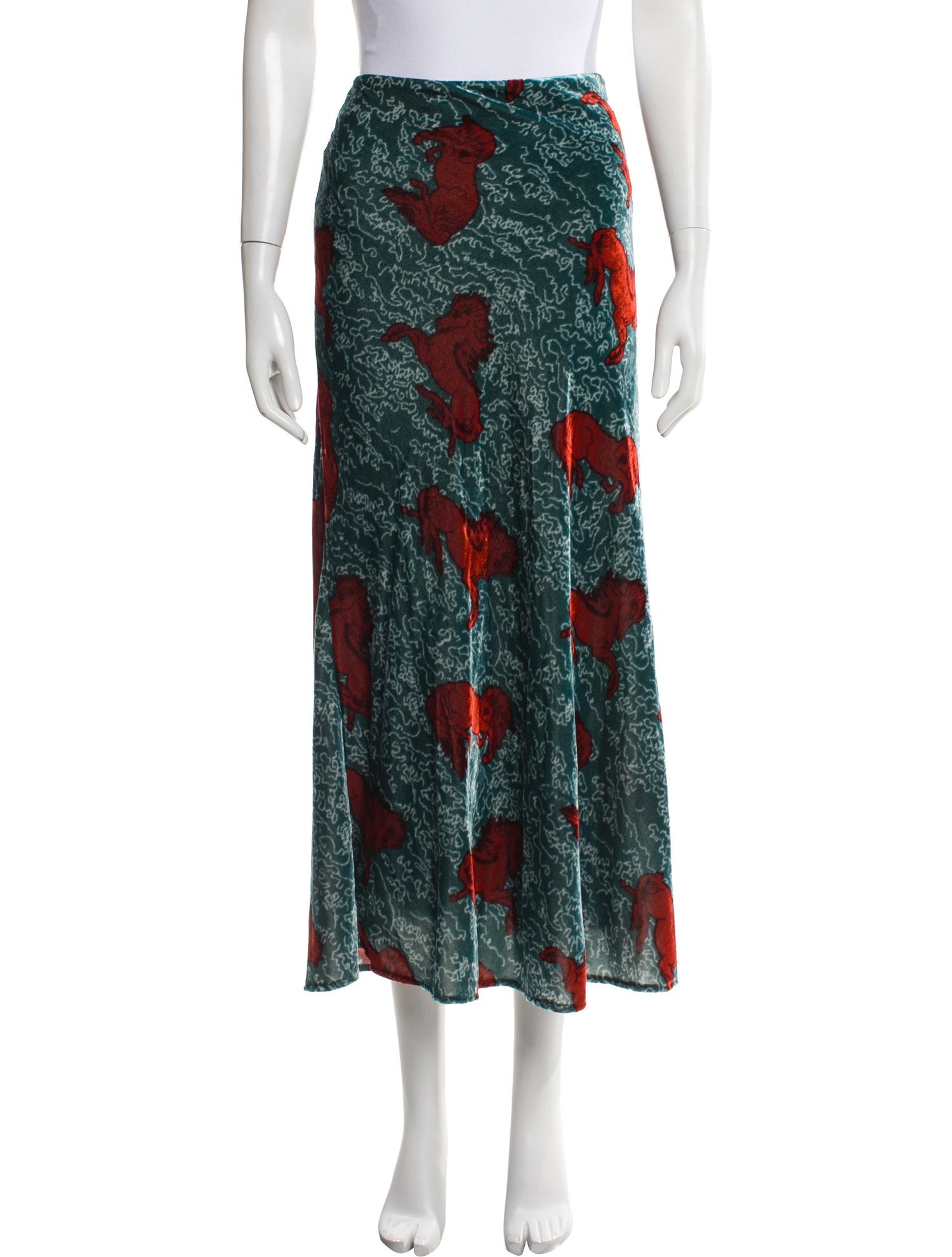 RHODE Floral Print Midi Length Skirt