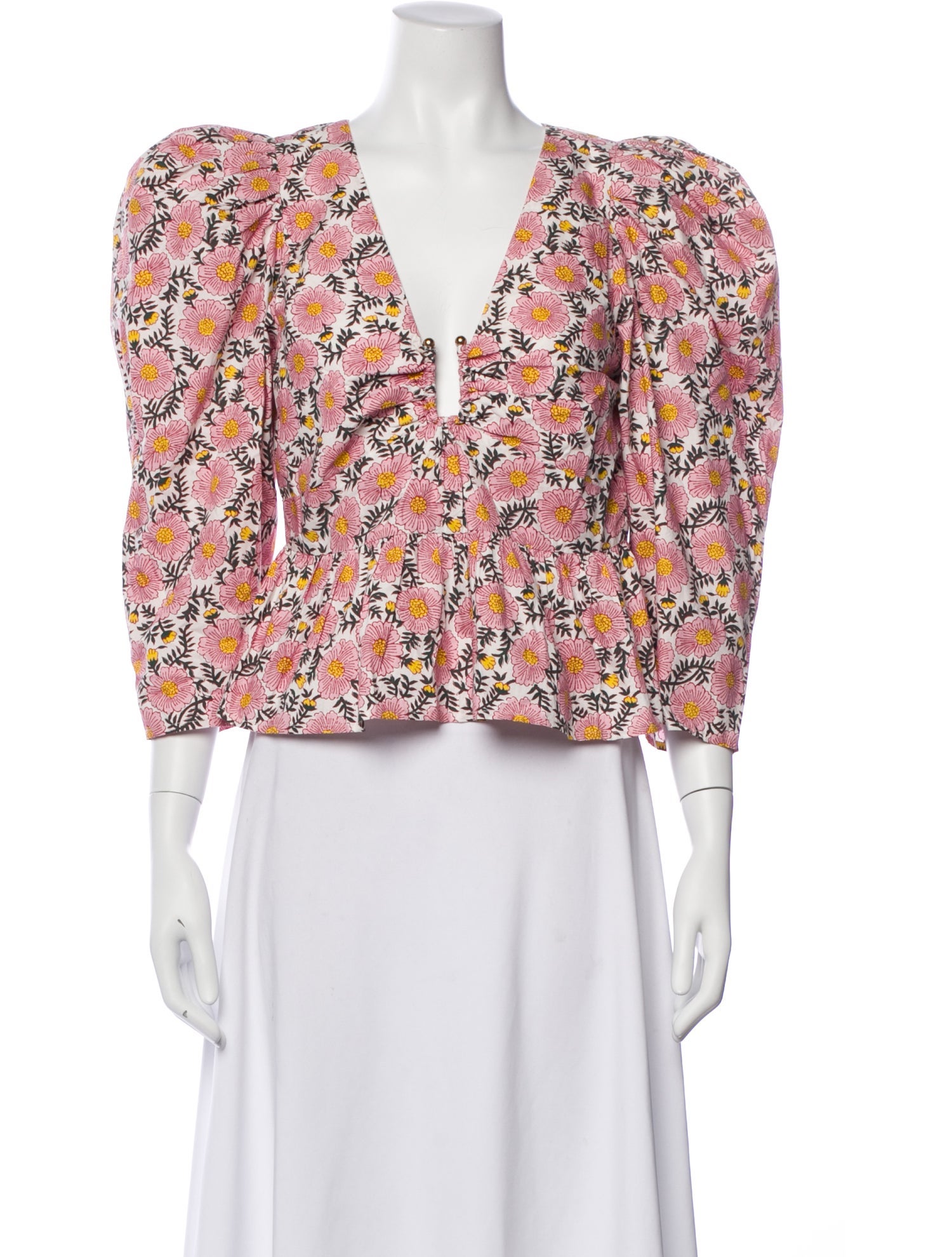 RHODE Floral Print V-Neck Blouse