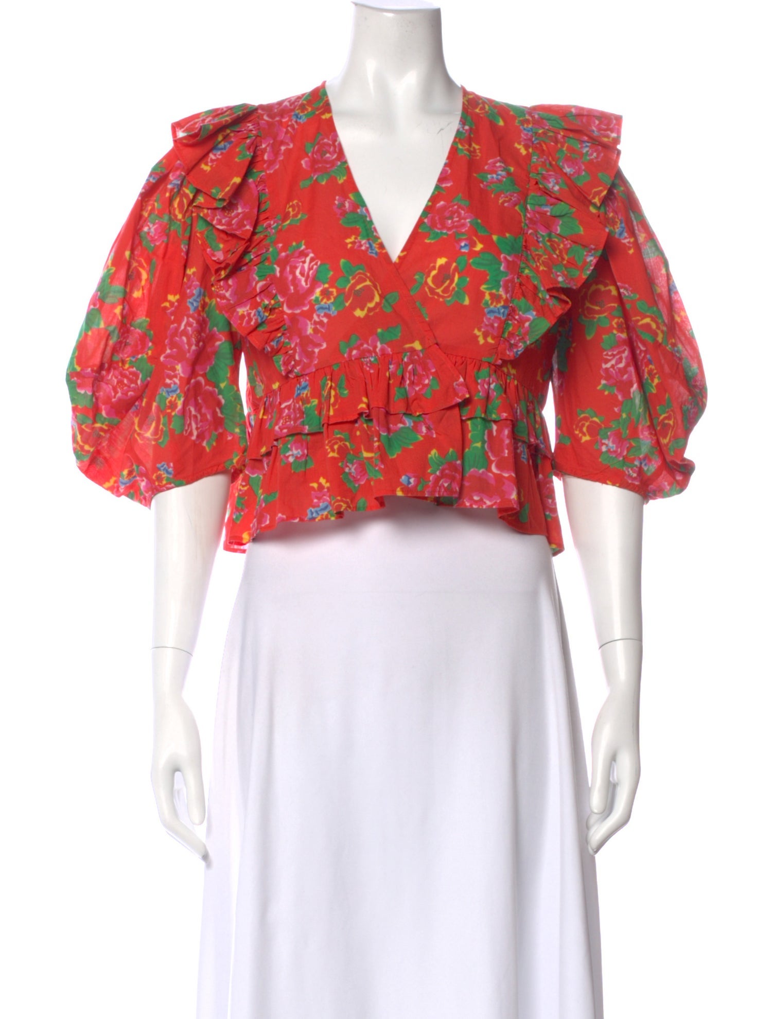 RHODE Floral Print V-Neck Blouse