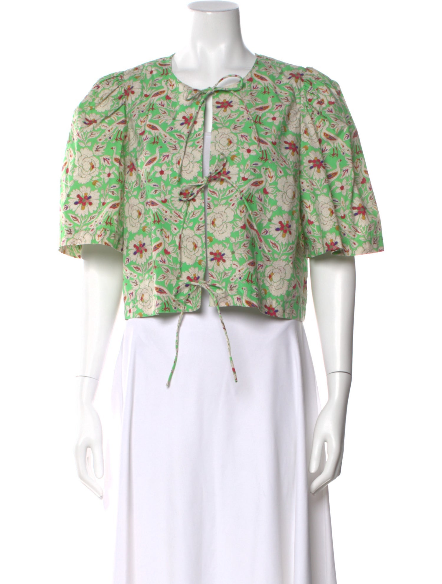 RHODE Floral Print Tie Neck Blouse