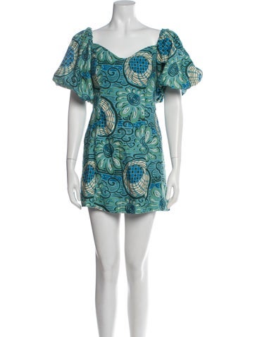 Pre-owned Rhode Linen Mini Dress In Blue