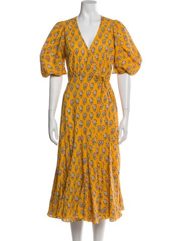 Pre-owned Rhode Floral Print Midi Length Dress In Yellow