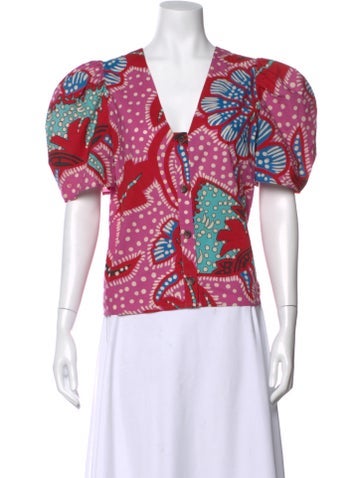 Pre-owned Rhode Printed V-neck Blouse In Red