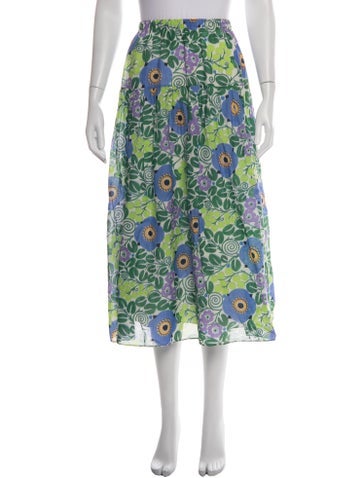 Pre-owned Rhode Floral Print Midi Length Skirt In Green