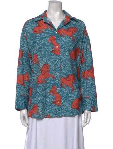 Pre-owned Rhode Printed Long Sleeve Blouse In Blue