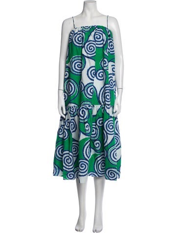 Pre-owned Rhode Printed Midi Length Dress In Green