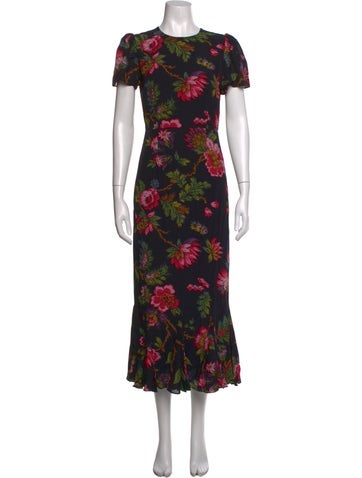 Pre-owned Rhode Floral Print Midi Length Dress In Black