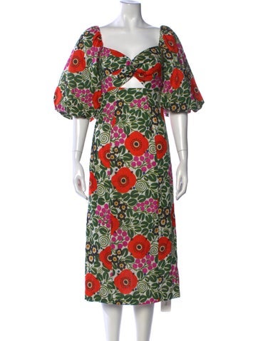 Pre-owned Rhode Linen Midi Length Dress In Green