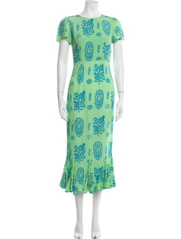 Pre-owned Rhode Printed Midi Length Dress In Green