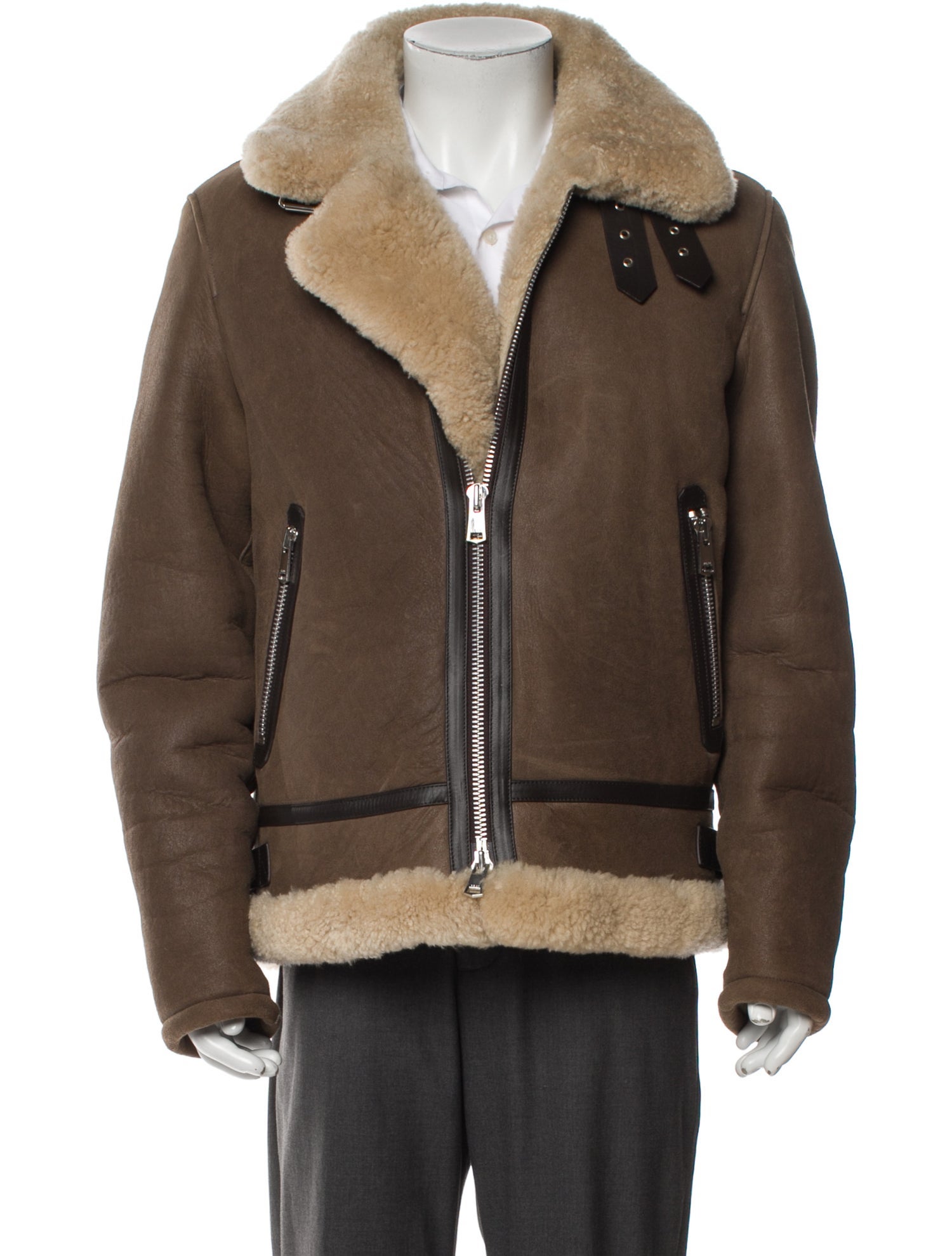 Reiss Leather Colorblock Pattern Moto Jacket