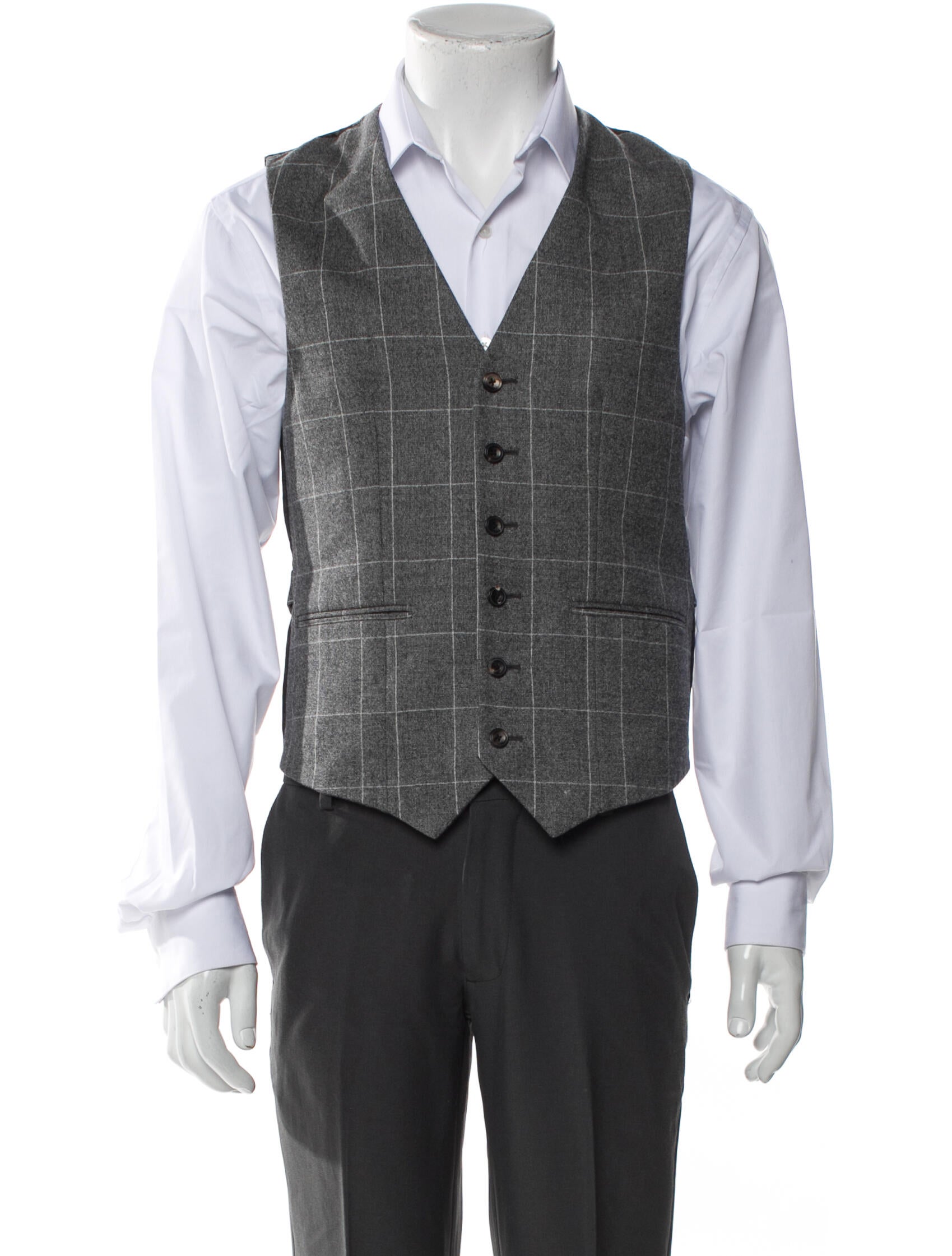 Reiss Wool Plaid Print Suit Vest