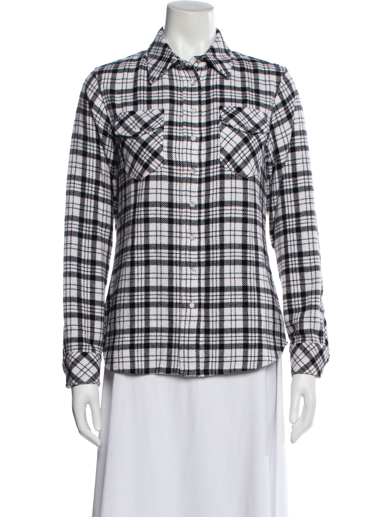 Richard Grand Cashmere Plaid Print Button-Up Top