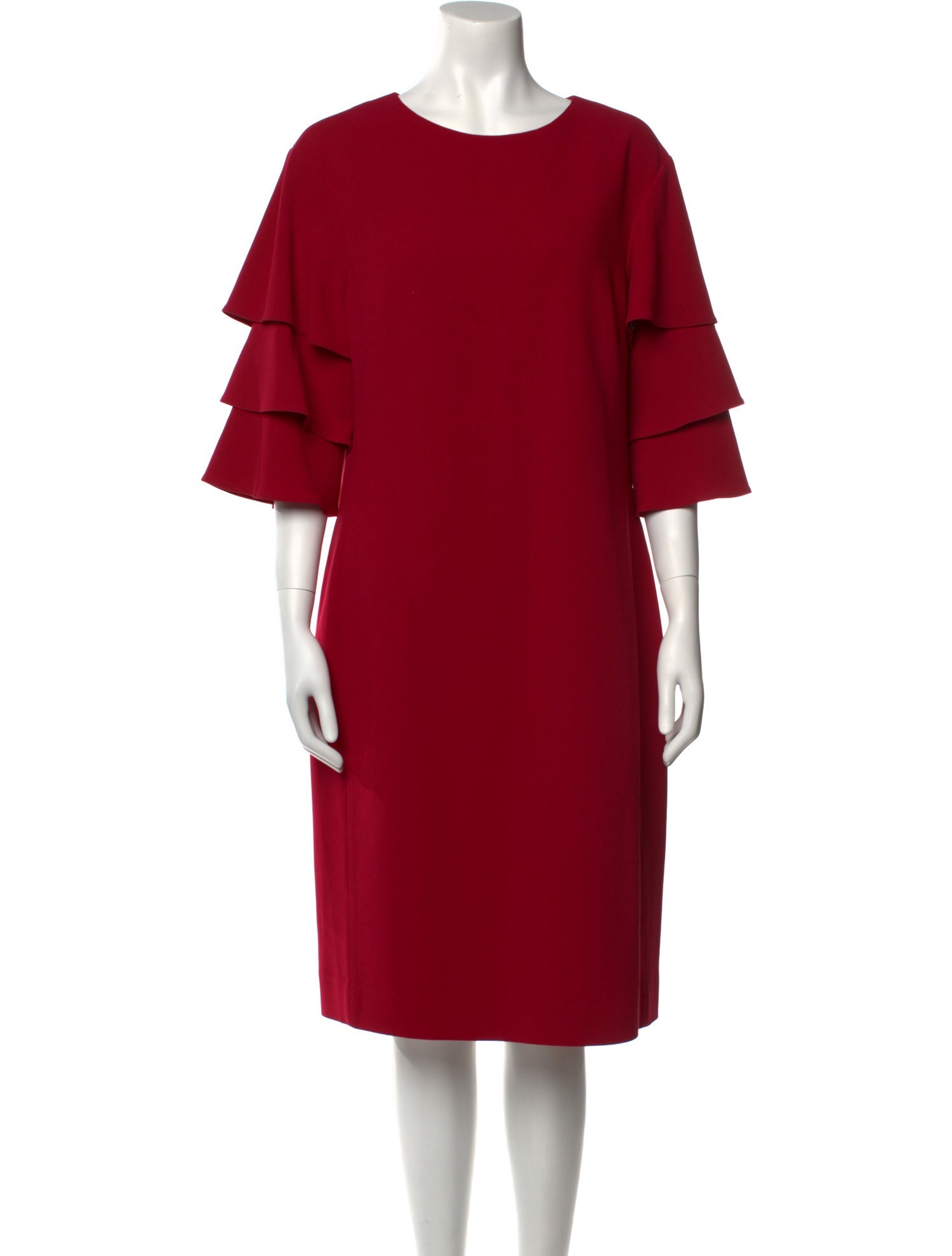 Teri Jon by Rickie Freeman Crew Neck Midi Length Dress - Red Dresses ...