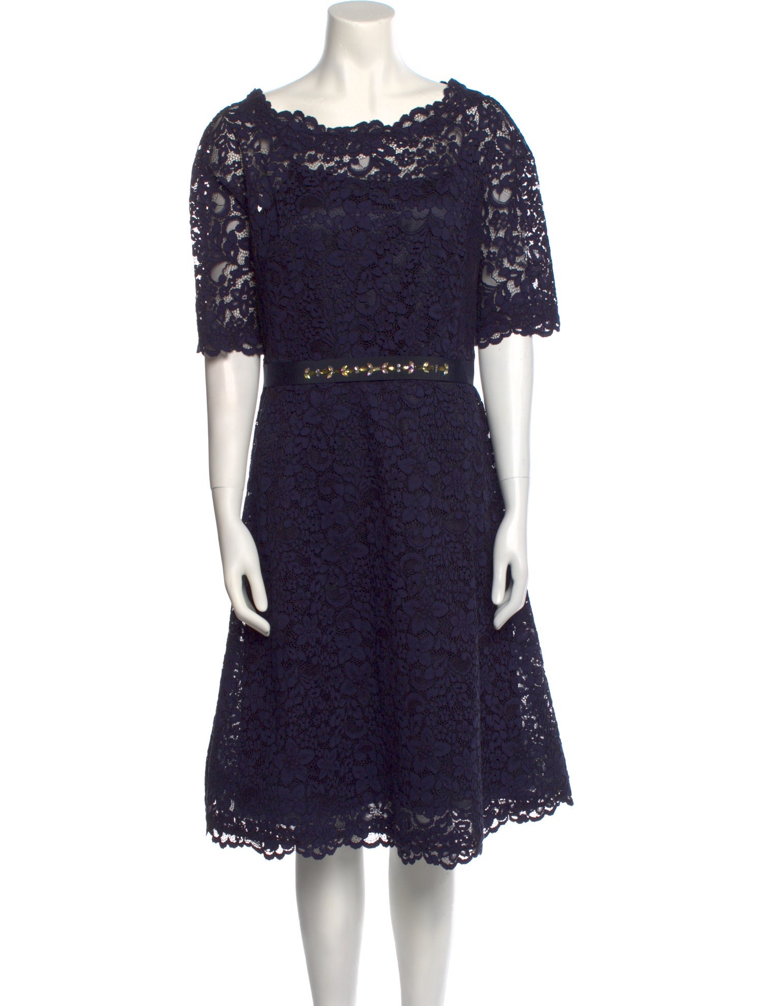 Teri Jon by Rickie Freeman Lace Pattern Midi Length Dress - Blue Dresses,  Clothing - WRIFR27950 | The RealReal