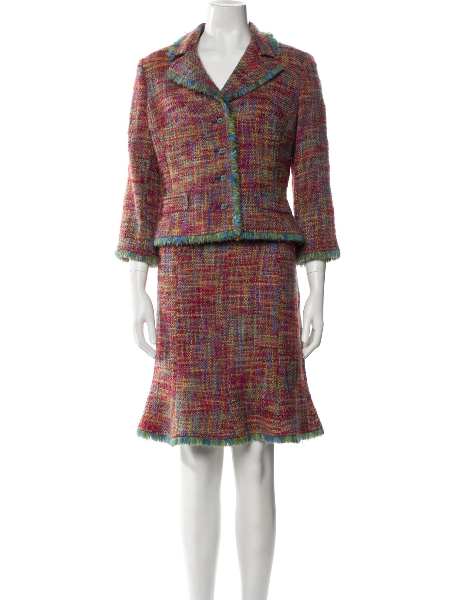 Teri Jon by Rickie Freeman Wool Printed Skirt Suit