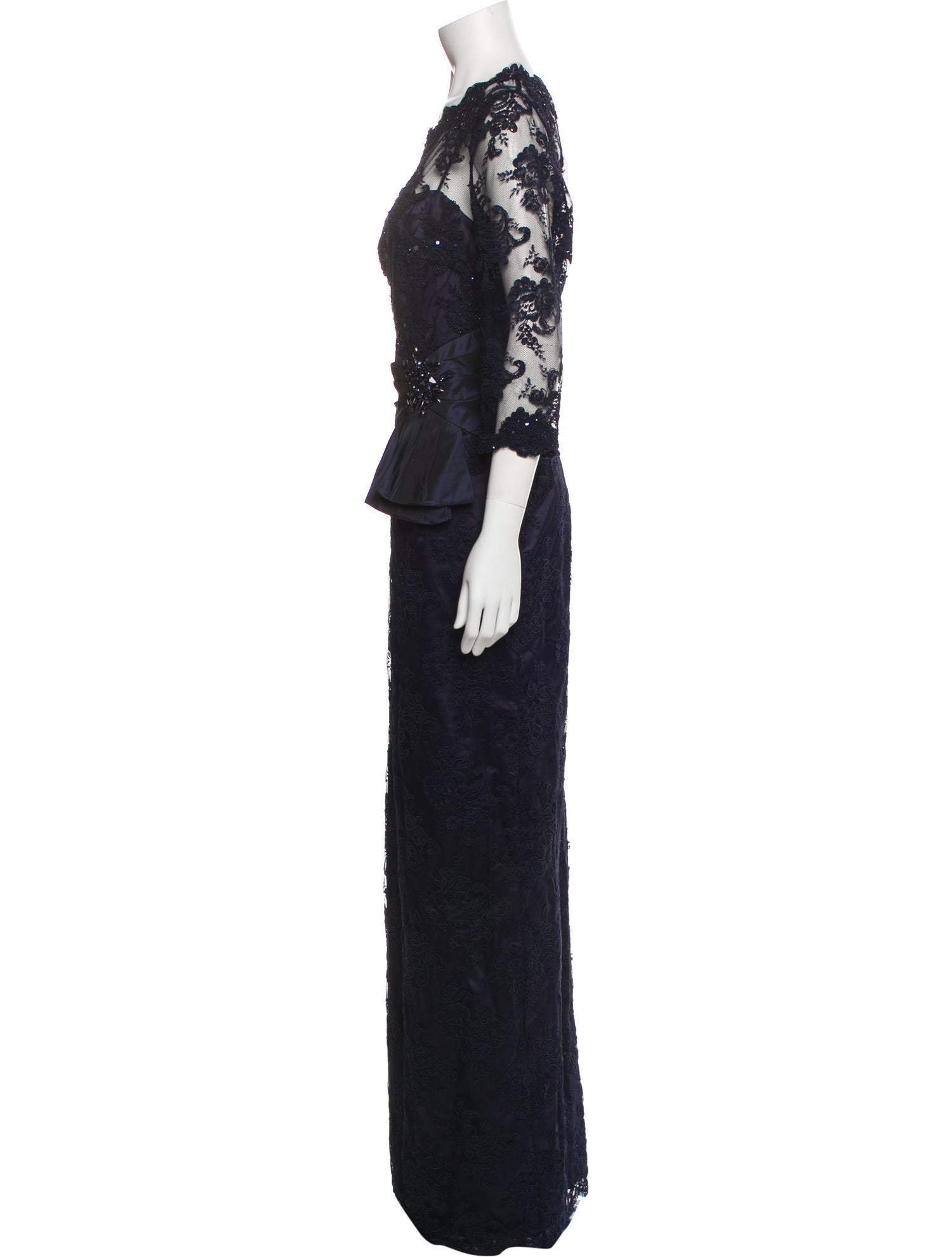 Teri Jon by Rickie Freeman Lace Pattern Long Dress