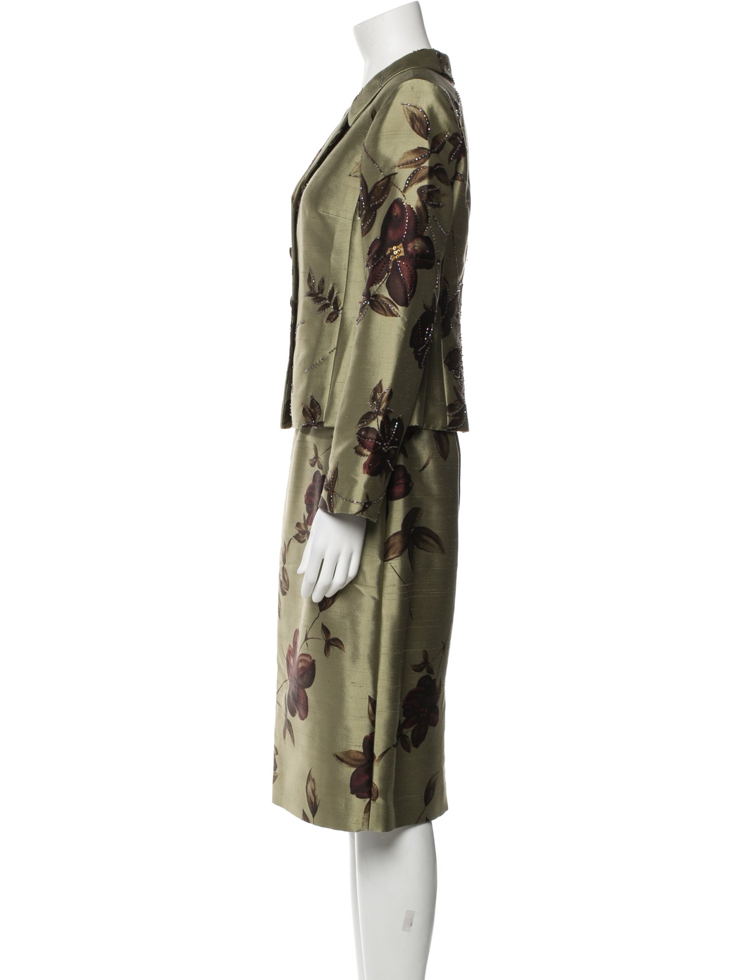 Teri Jon by Rickie Freeman Silk Printed Skirt Suit