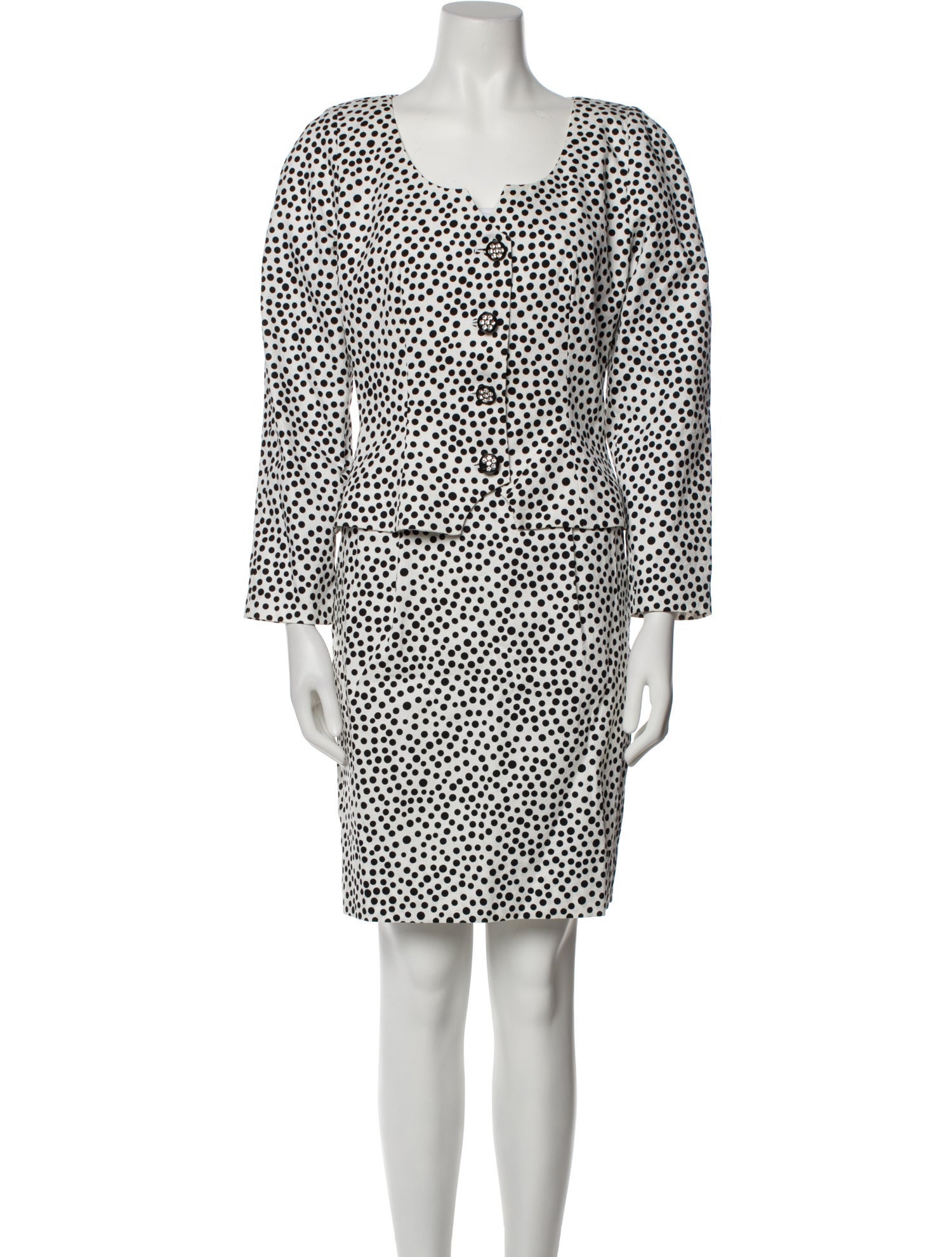 Teri Jon by Rickie Freeman Polka Dot Print Skirt Suit