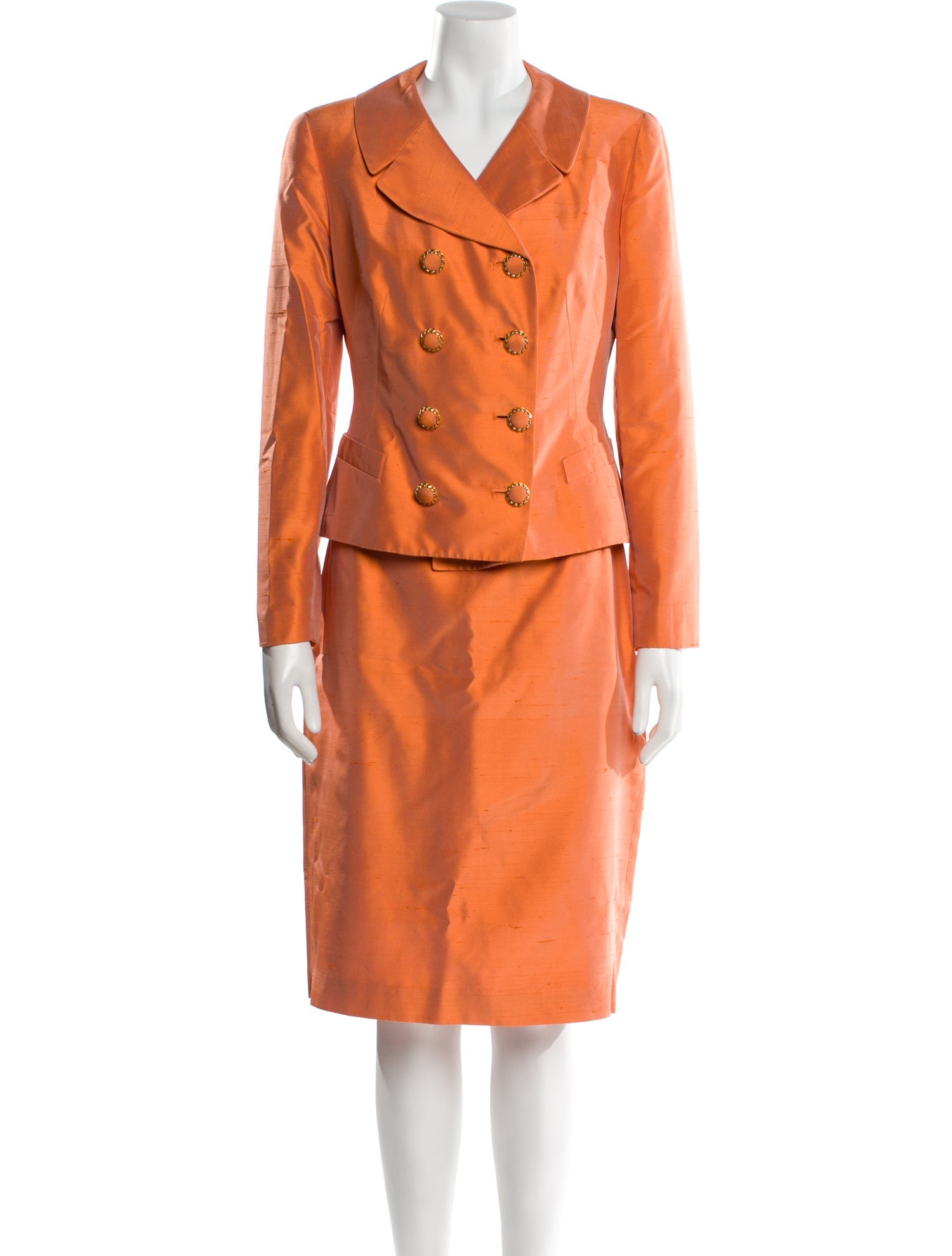 Teri Jon by Rickie Freeman Silk Chain-Link Accents Skirt Suit