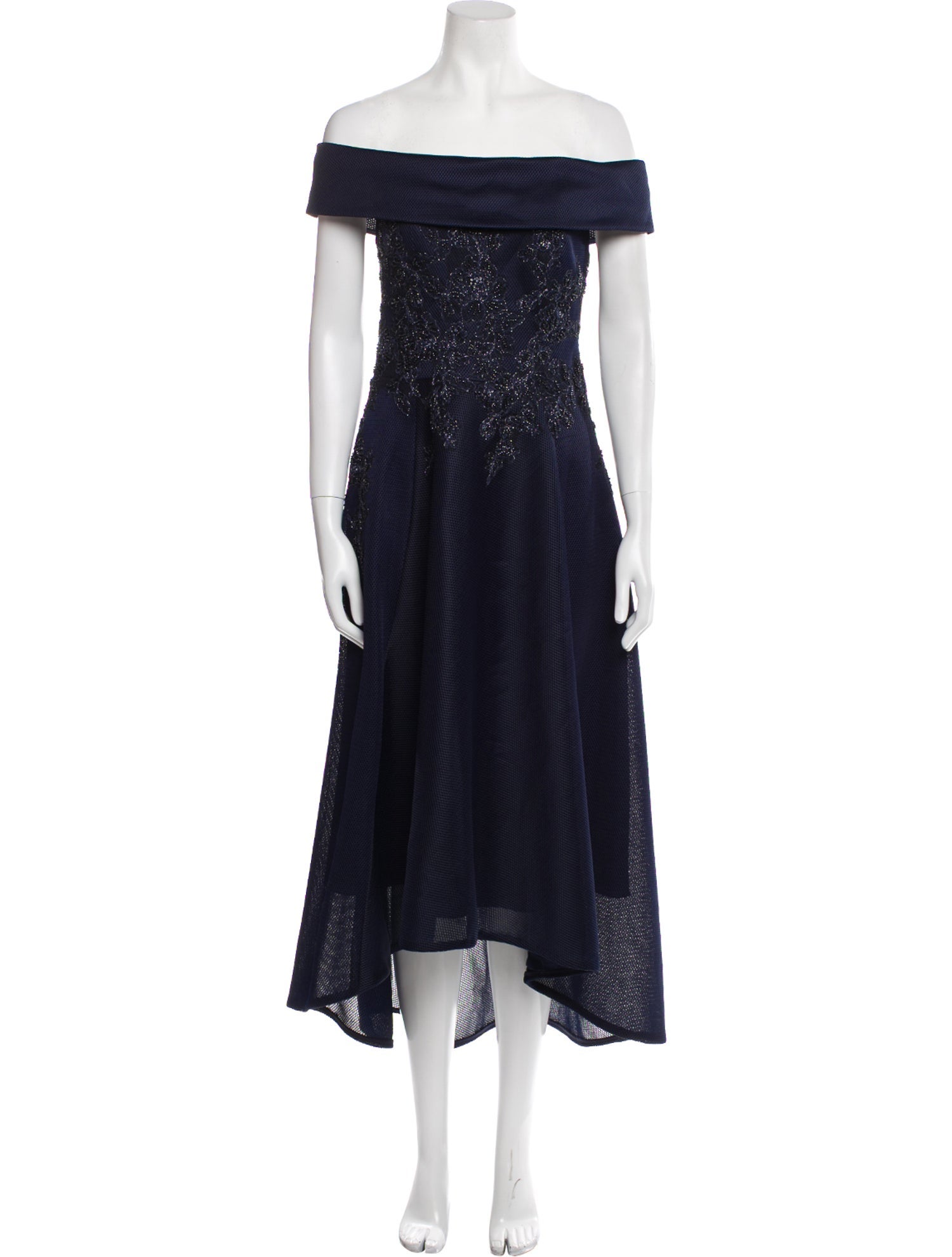 Teri Jon by Rickie Freeman Off-The-Shoulder Midi Length Dress