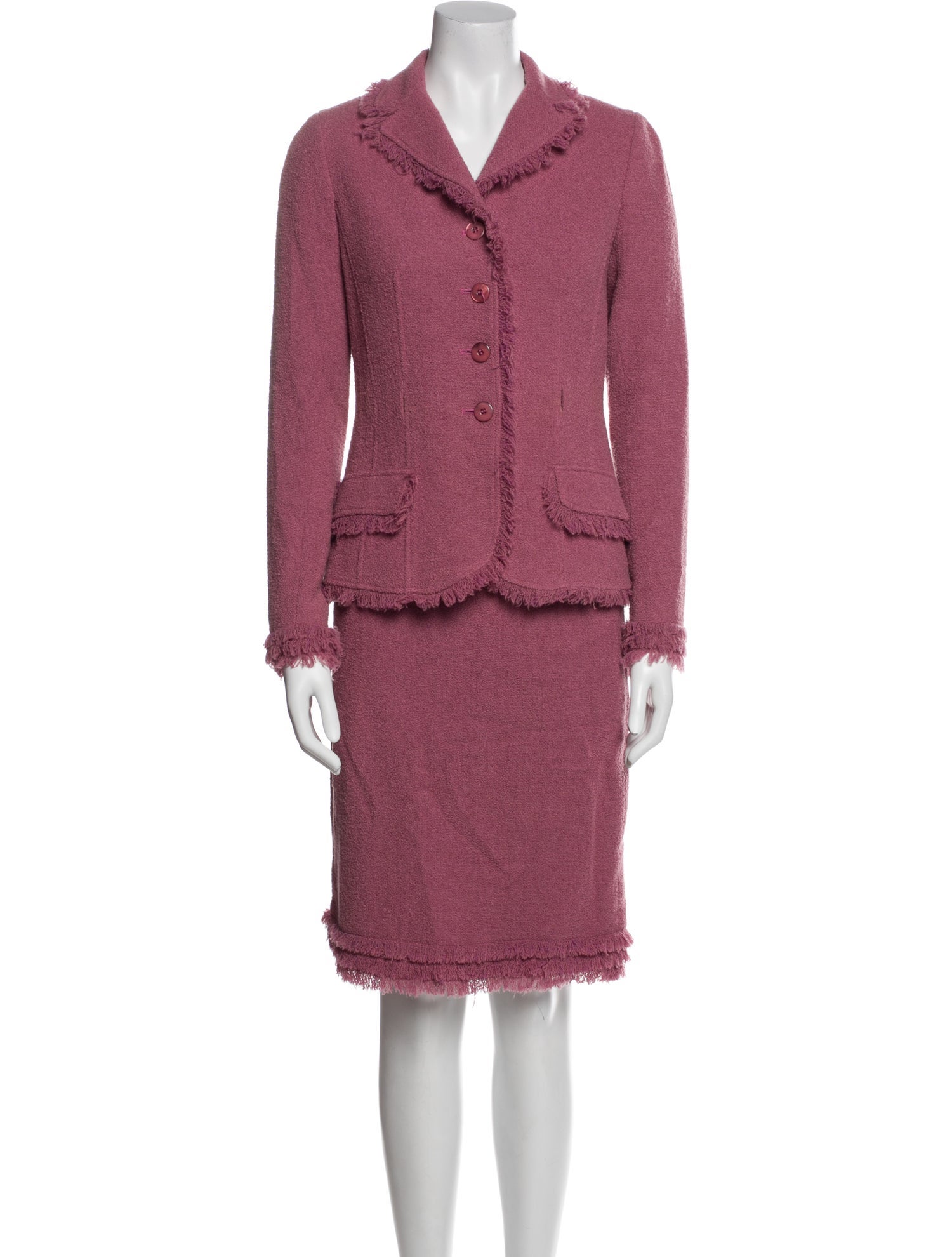 Teri Jon by Rickie Freeman Wool Fringe Trim Accent Skirt Suit