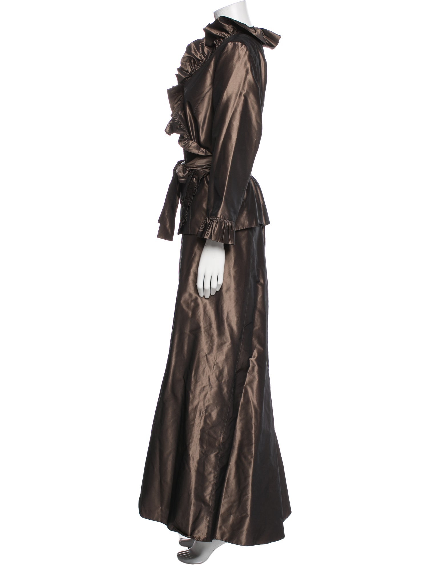 Teri Jon by Rickie Freeman Silk Ruffle Embellishment Skirt Set