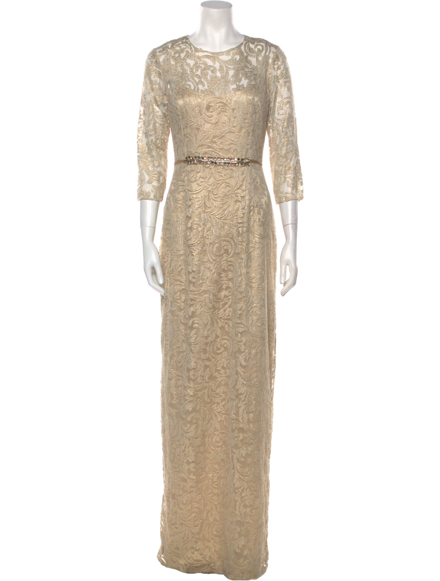 Teri Jon by Rickie Freeman Lace Pattern Long Dress