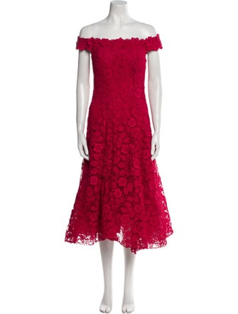 Teri Jon by Rickie Freeman Lace Pattern Midi Length Dress