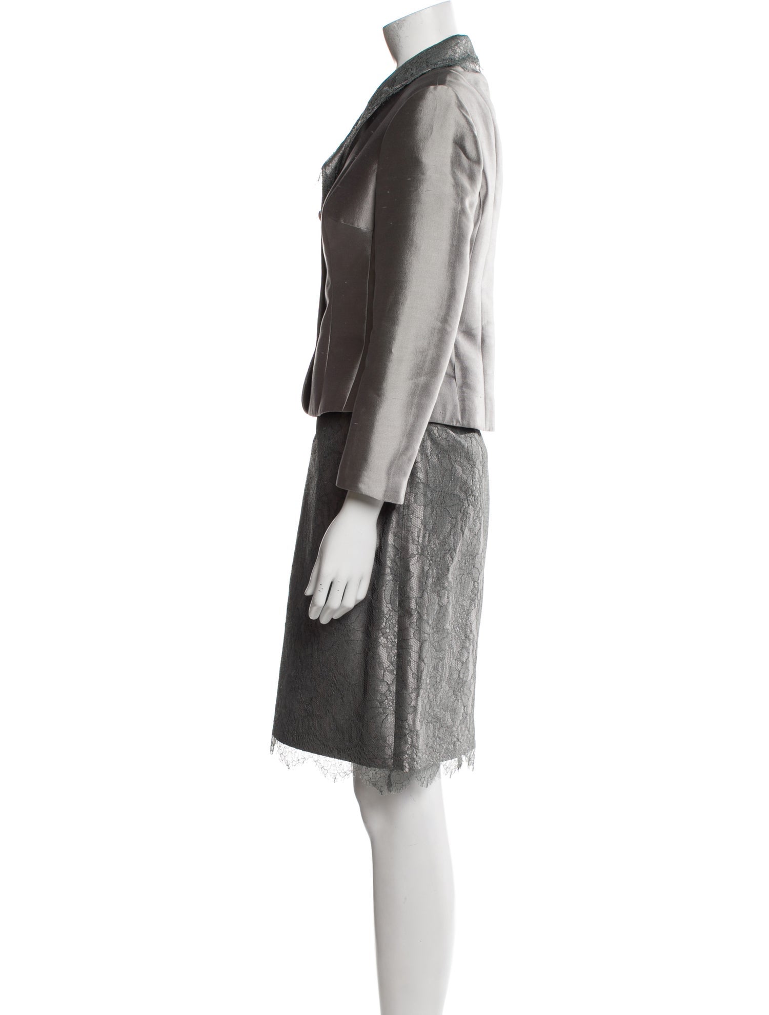 Teri Jon by Rickie Freeman Silk Mesh Accents Skirt Suit