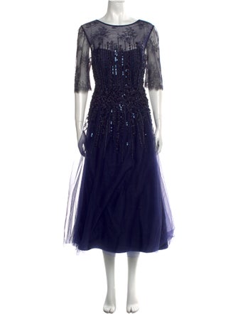 Teri Jon by Rickie Freeman Bateau Neckline Midi Length Dress