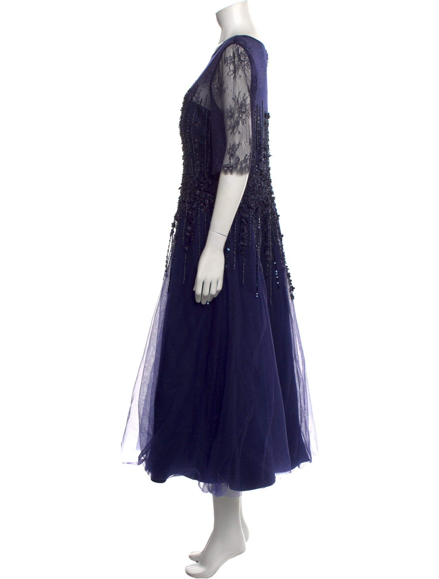 Teri Jon by Rickie Freeman Bateau Neckline Midi Length Dress