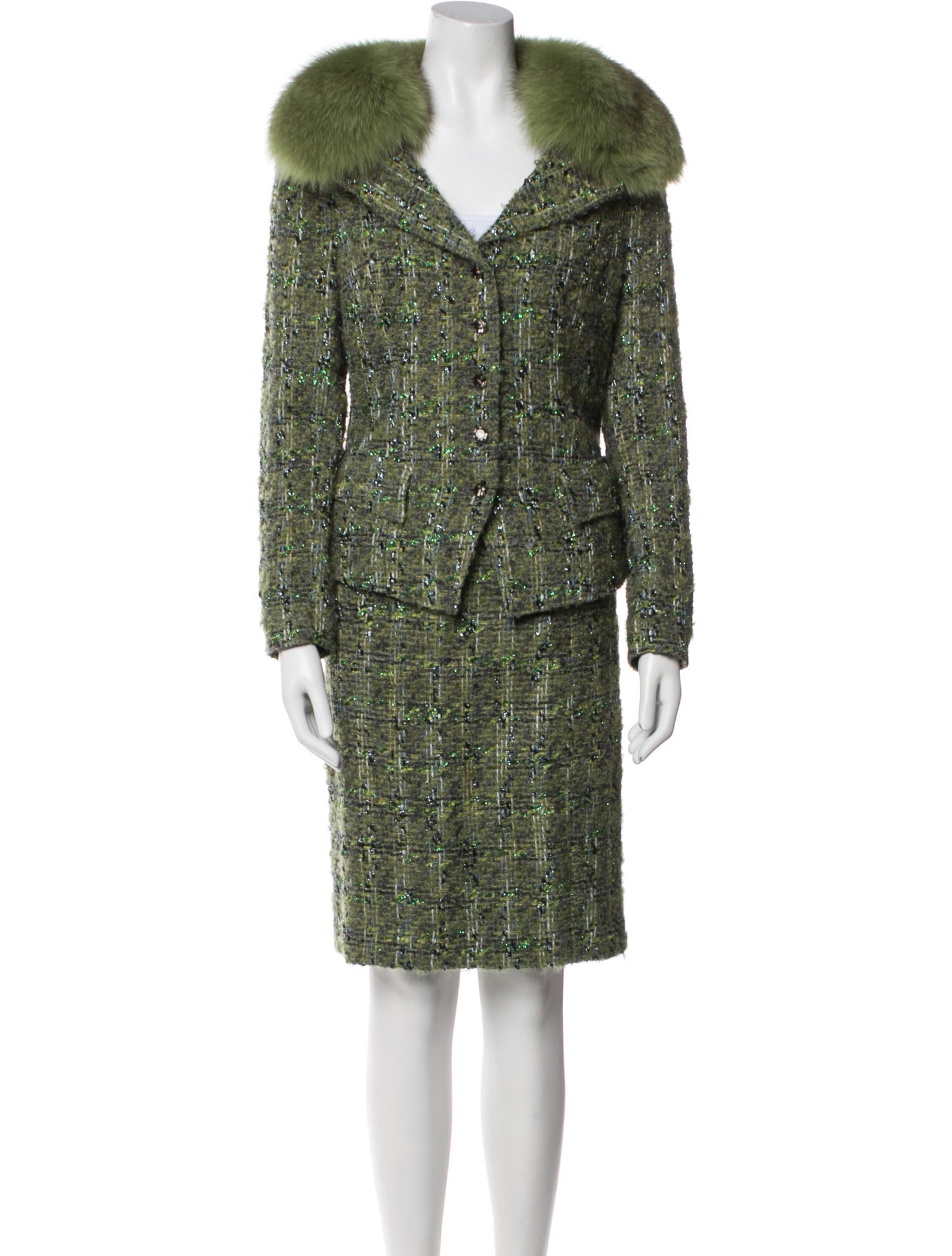Teri Jon by Rickie Freeman Wool Tweed Pattern Skirt Set