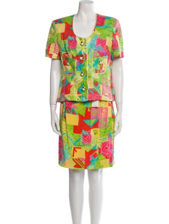 Teri Jon by Rickie Freeman Linen Printed Skirt Suit