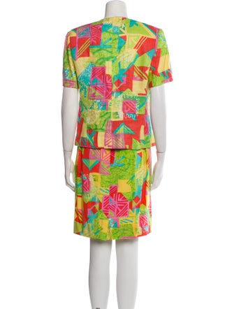 Teri Jon by Rickie Freeman Linen Printed Skirt Suit