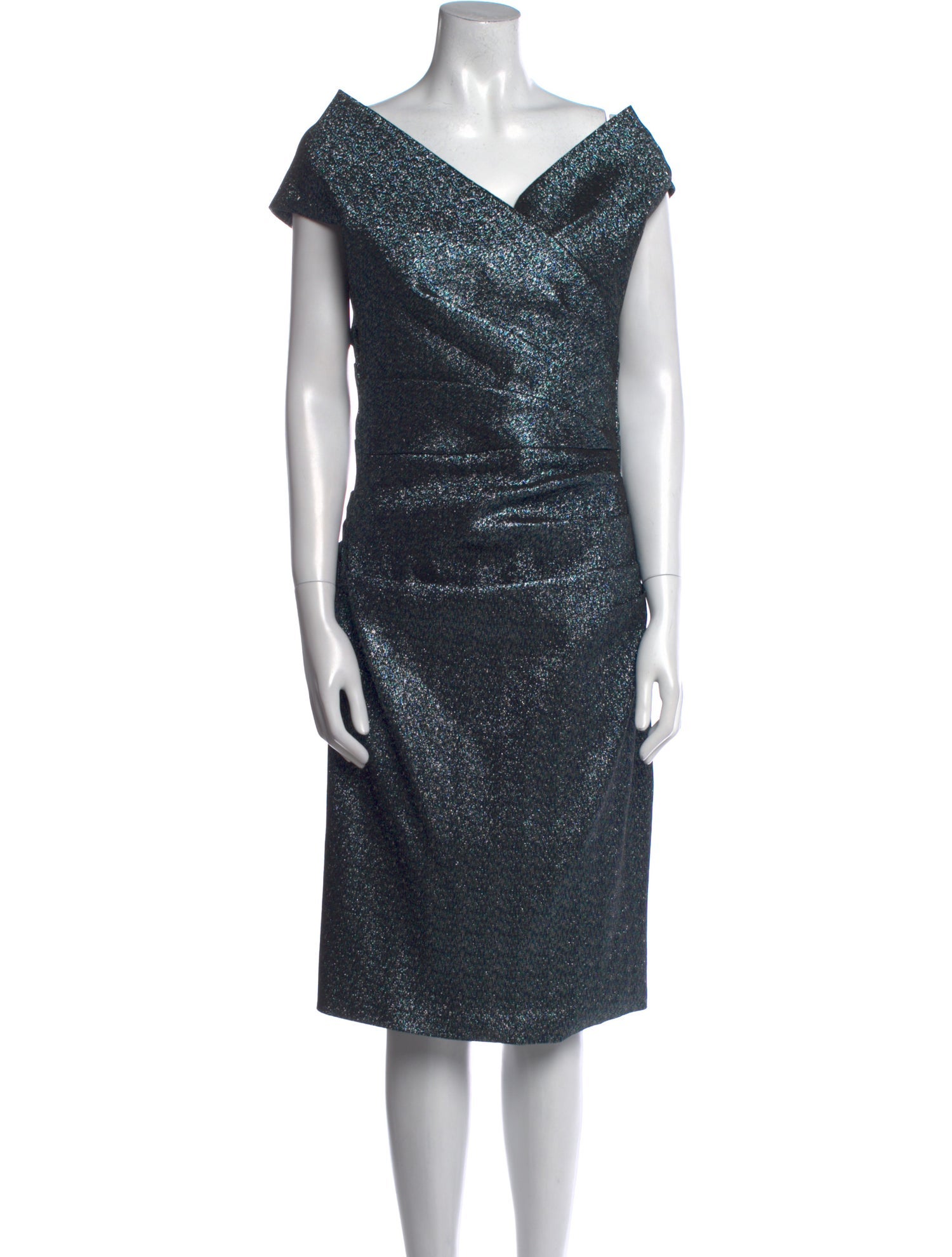 Teri Jon by Rickie Freeman Cowl Neck Midi Length Dress