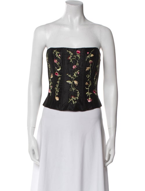 Teri Jon by Rickie Freeman Silk Floral Print Crop Top