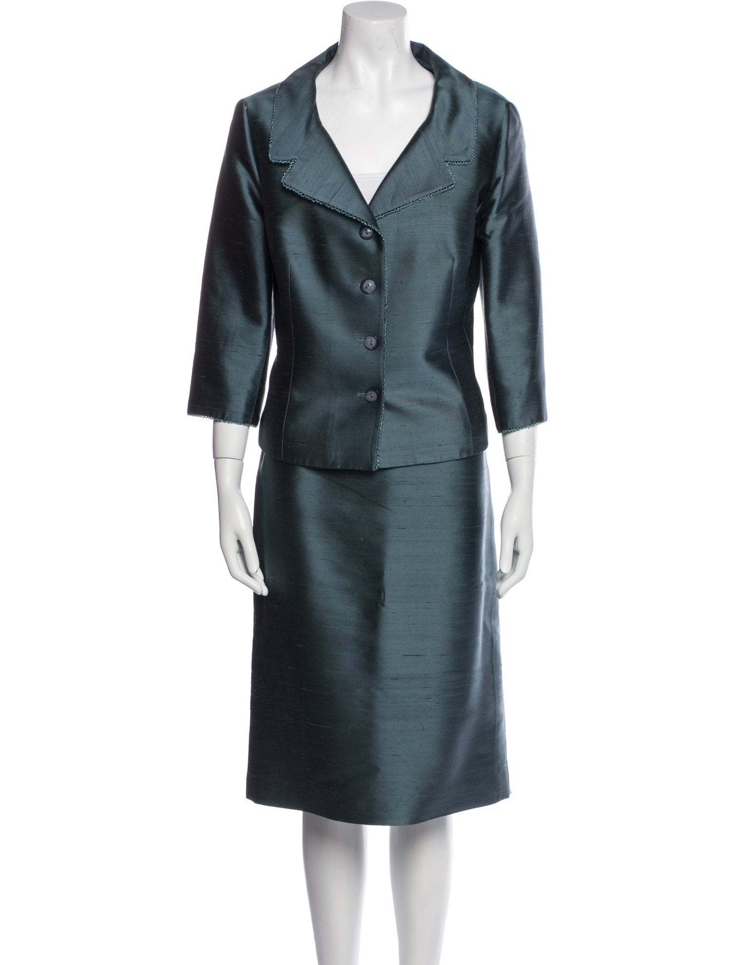 Teri Jon by Rickie Freeman Silk Distressed Accents Skirt Set