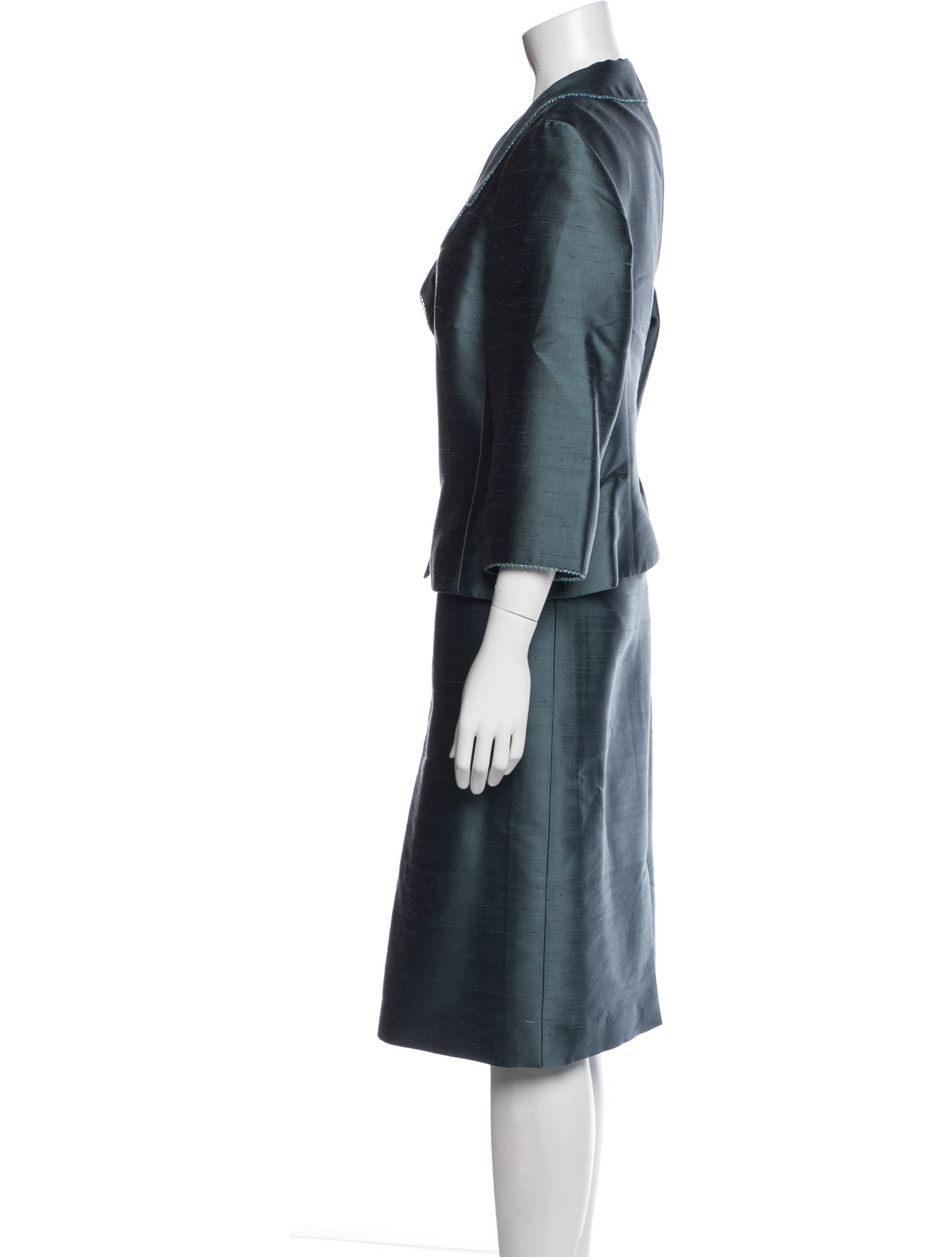 Teri Jon by Rickie Freeman Silk Distressed Accents Skirt Set