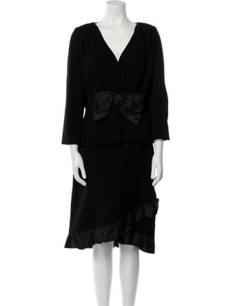 Teri Jon by Rickie Freeman Wool Bow Accents Skirt Suit