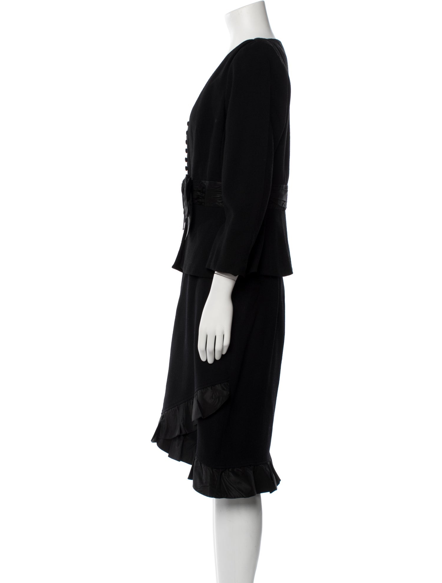 Teri Jon by Rickie Freeman Wool Bow Accents Skirt Suit