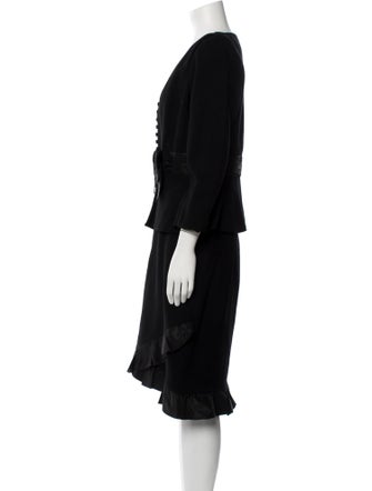 Teri Jon by Rickie Freeman Wool Bow Accents Skirt Suit